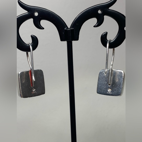 Silpada Rare HTF Sterling Silver & Red Stone Square French Wire Drop Earrings - Picture 6 of 12